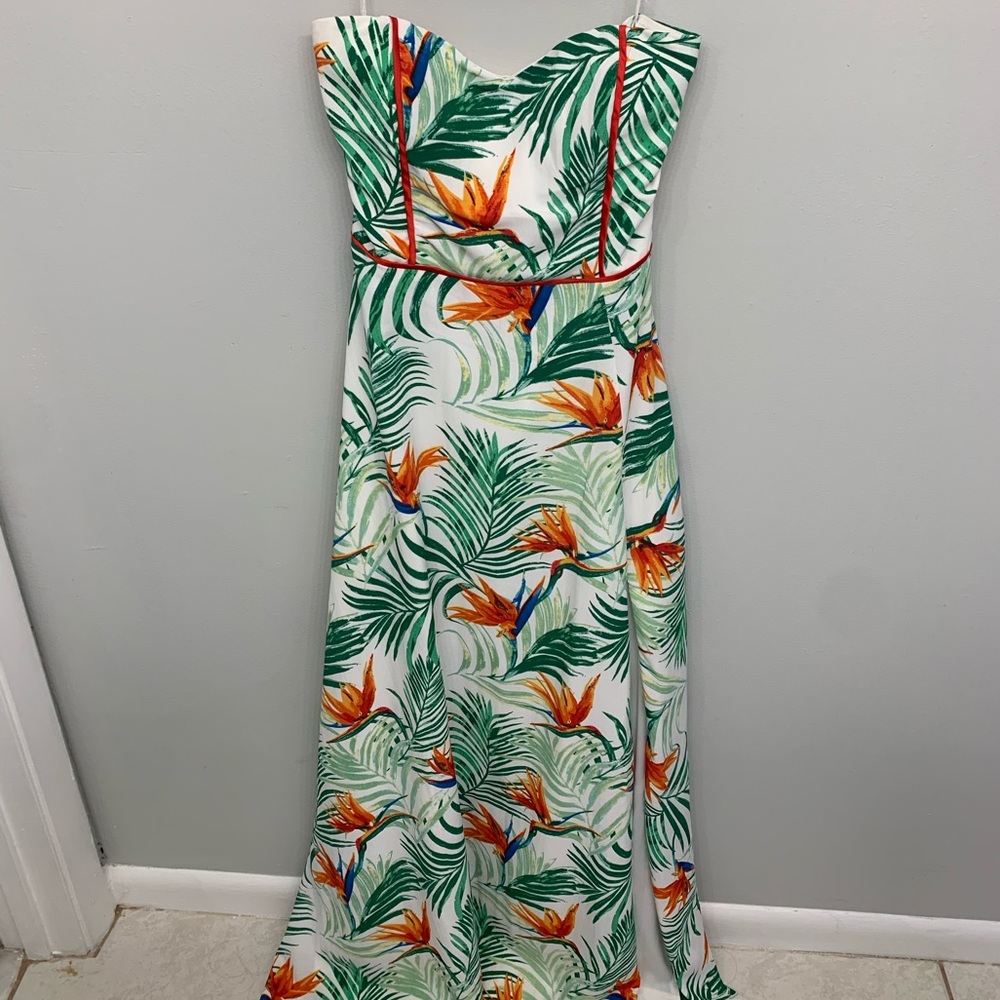 Tropical Maxi Dress with Slit & built in padding